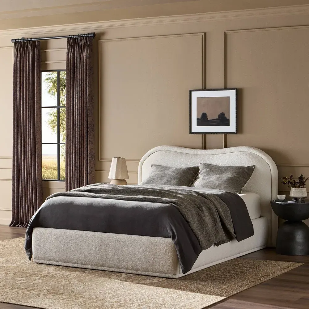 Maxene King Size Bed - Cream, Boucle