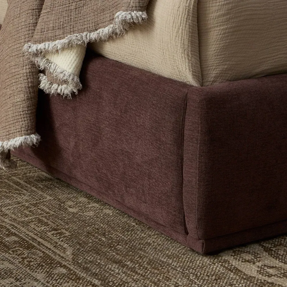 Maxene King Size Bed Frame - Maroon, Velvet