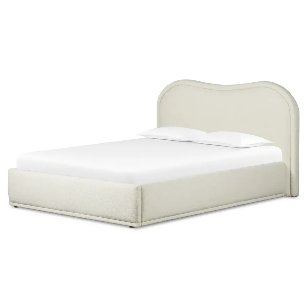 Maxene Queen Size Bed - Cream, Boucle