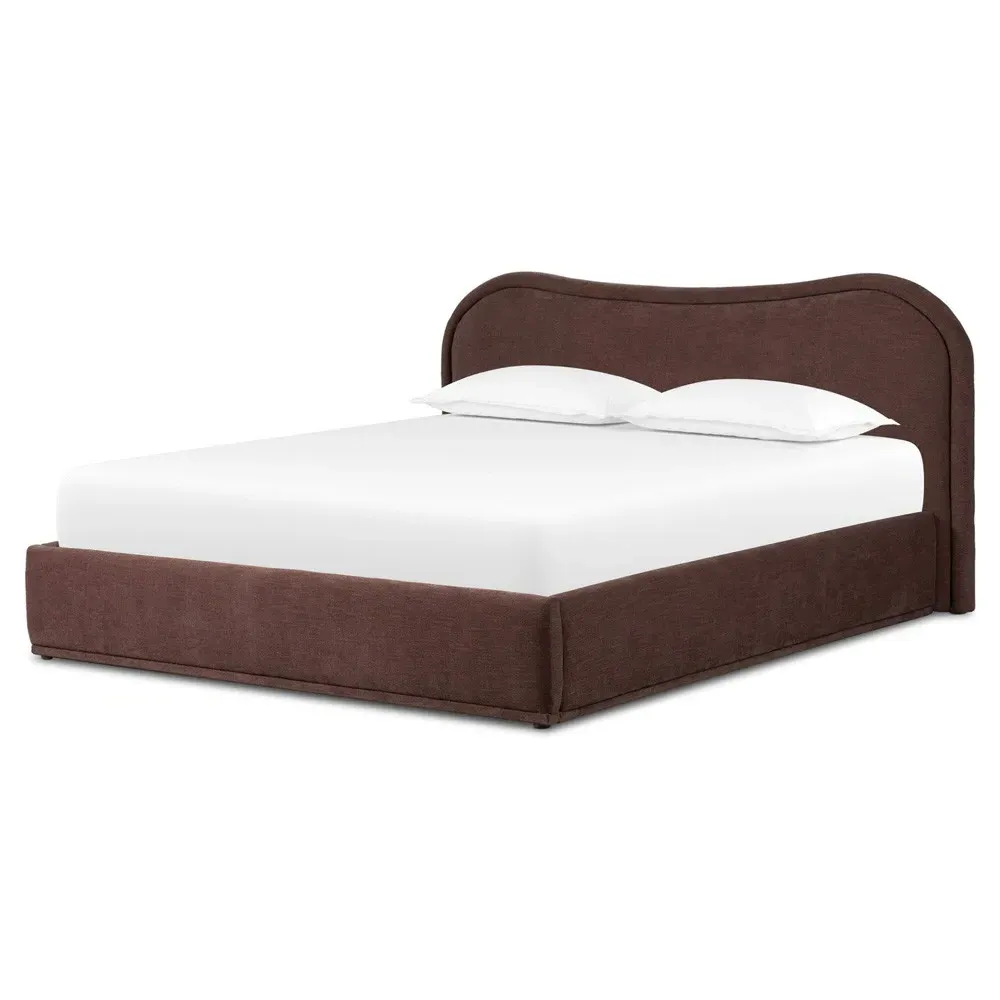 Maxene Queen Size Bed Frame - Maroon, Velvet