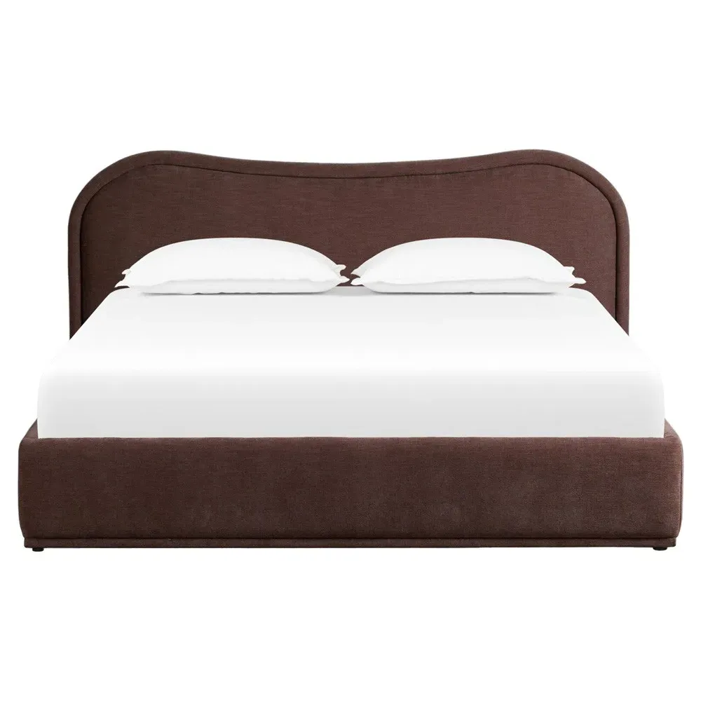 Maxene Queen Size Bed Frame - Maroon, Velvet image