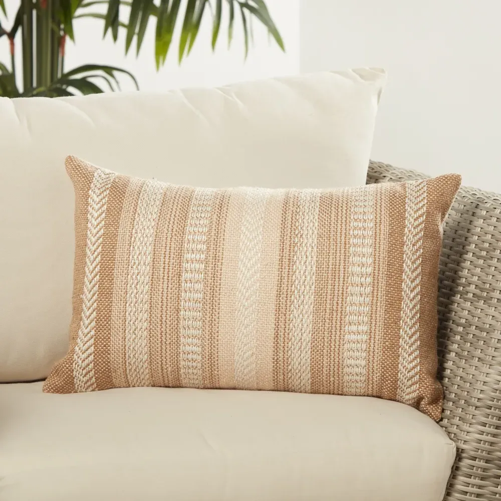Maximus Global Striped Indoor Outdoor Lumbar Pillow - Beige