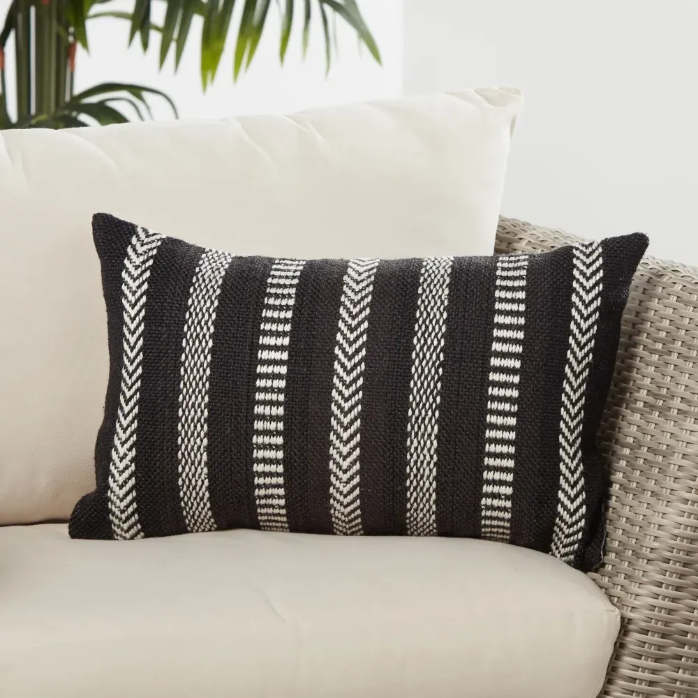 Maximus Global Striped Indoor Outdoor Lumbar Pillow - Black