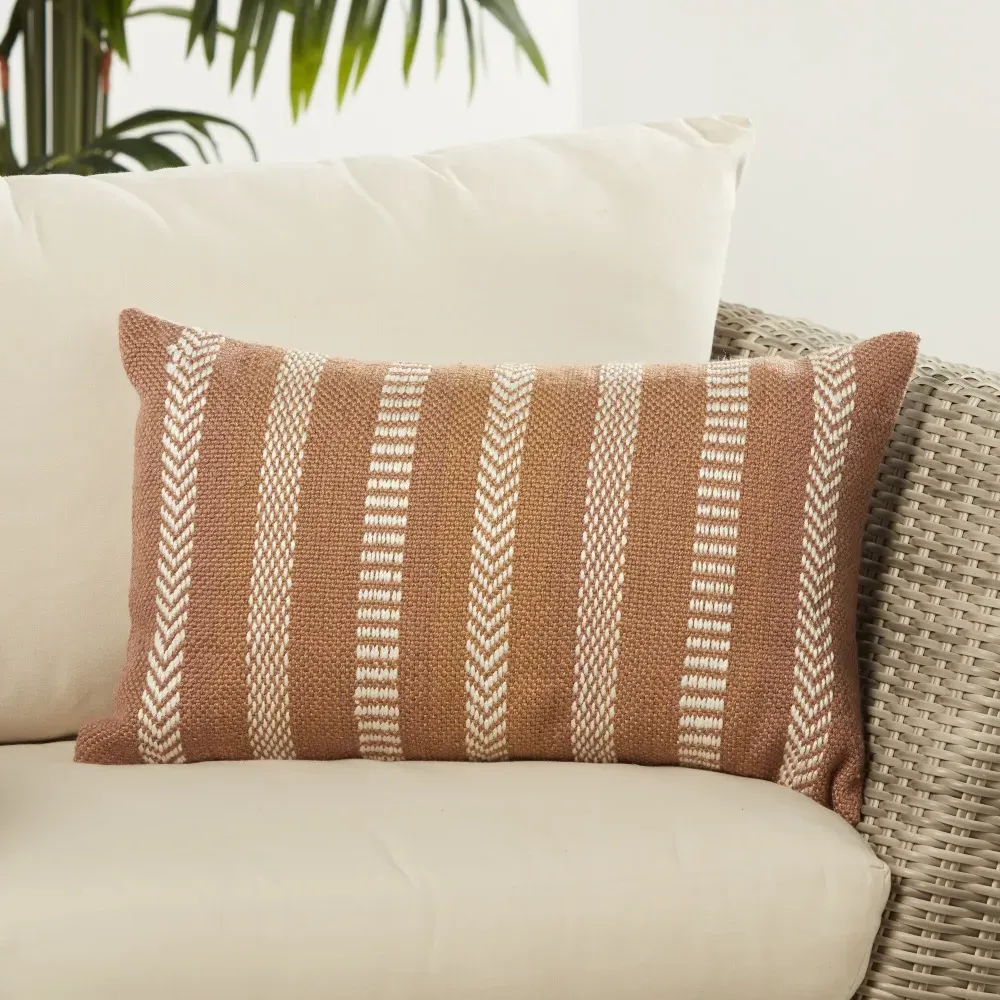 Maximus Global Striped Indoor Outdoor Lumbar Pillow - Tan