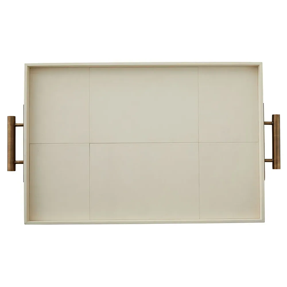 Maxwell Decorative Tray with Brass Handle - Beige, Leather