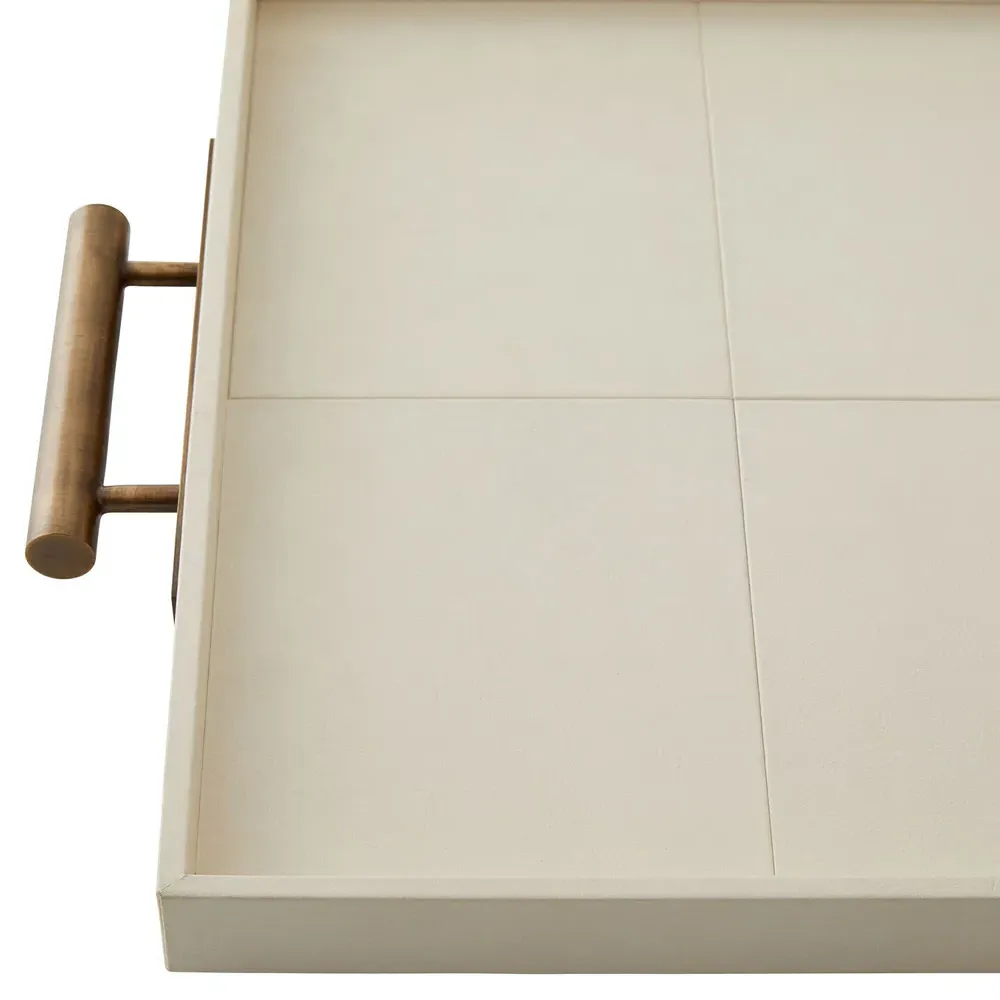 Maxwell Decorative Tray with Brass Handle - Beige, Leather