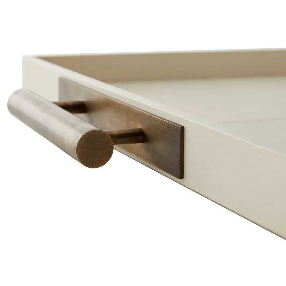 Maxwell Decorative Tray with Brass Handle - Beige, Leather