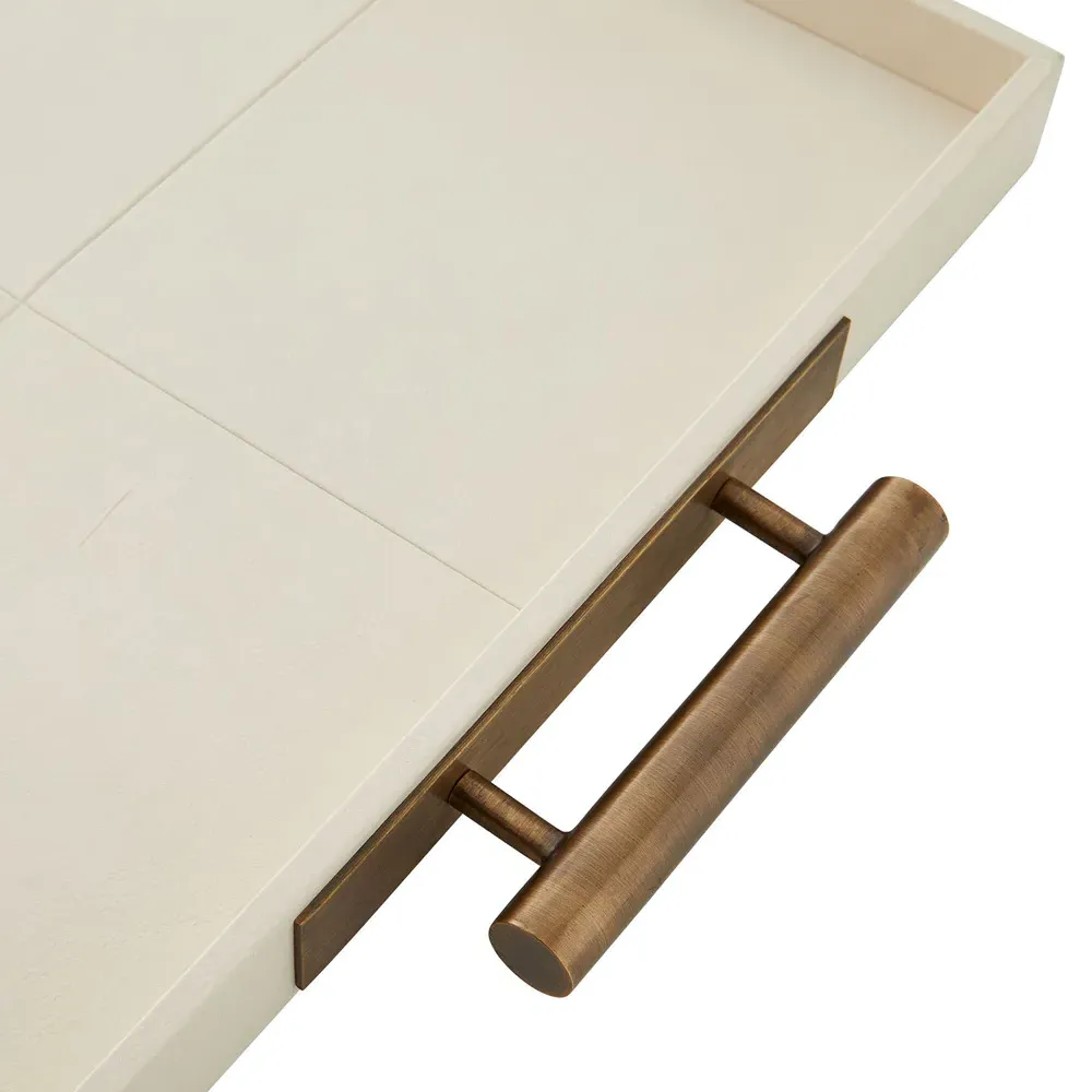Maxwell Decorative Tray with Brass Handle - Beige, Leather