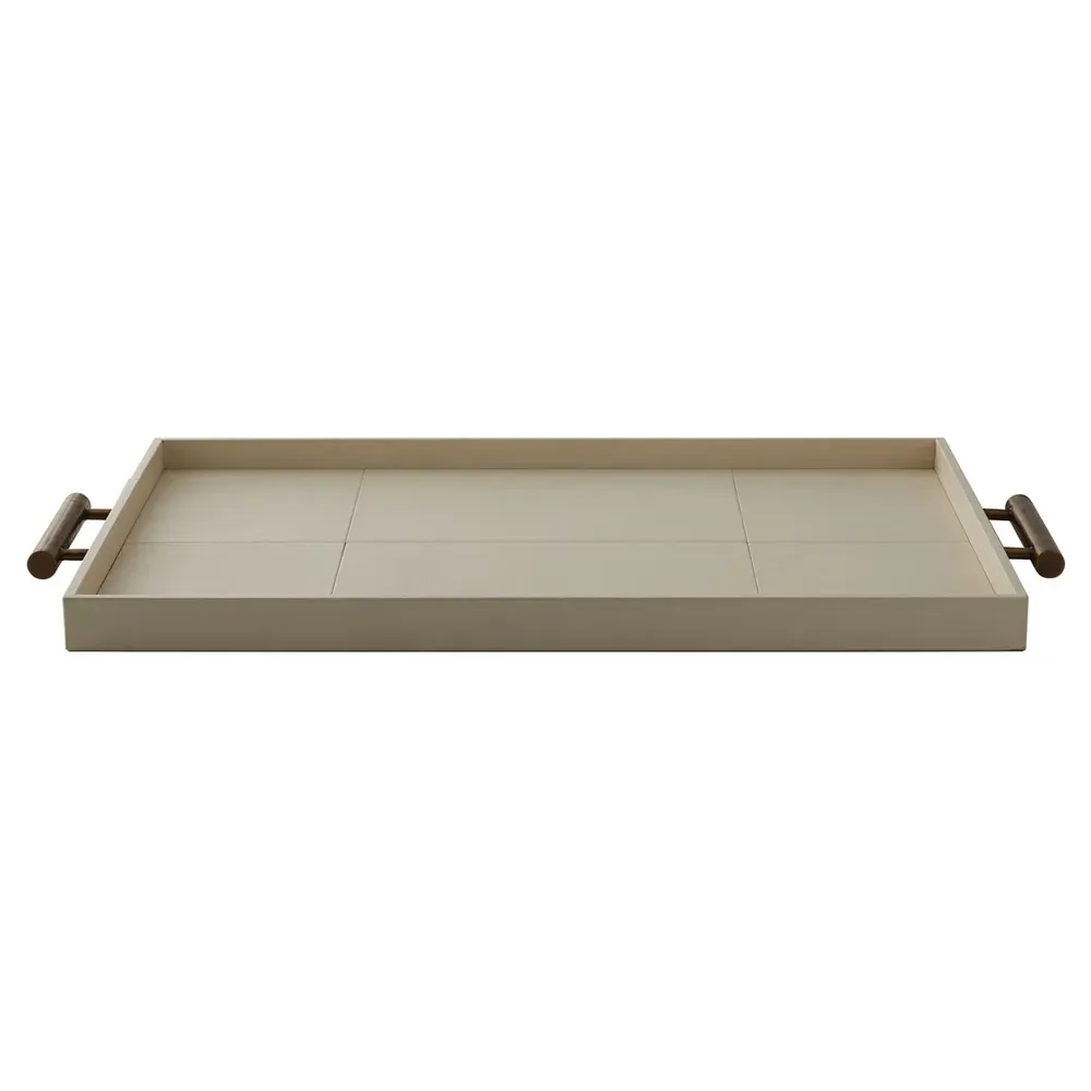 Maxwell Decorative Tray with Brass Handle - Beige, Leather image
