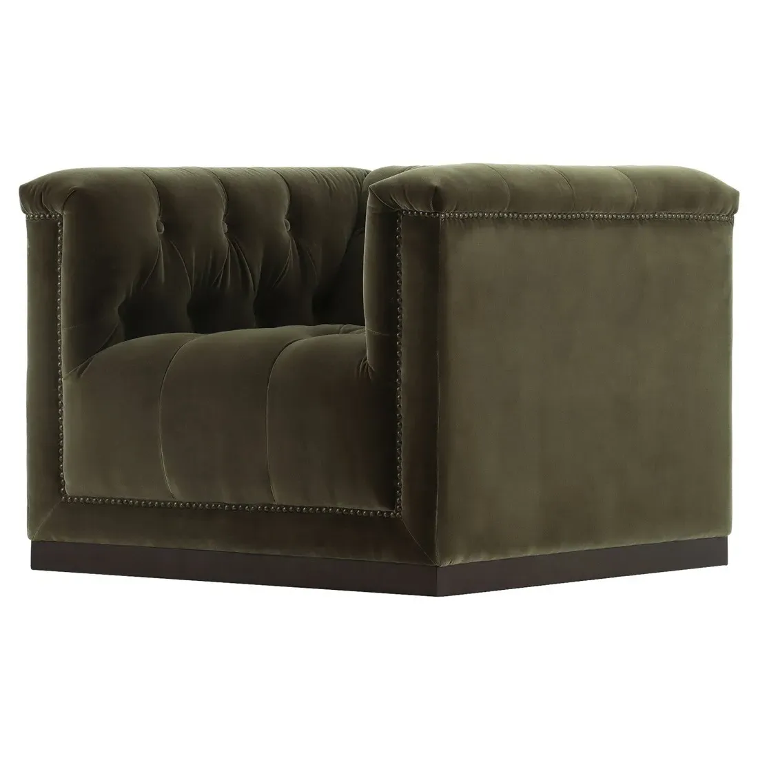 Maxx Tufted Swivel Club Chair with Nailhead Trim - Olive, Velvet
