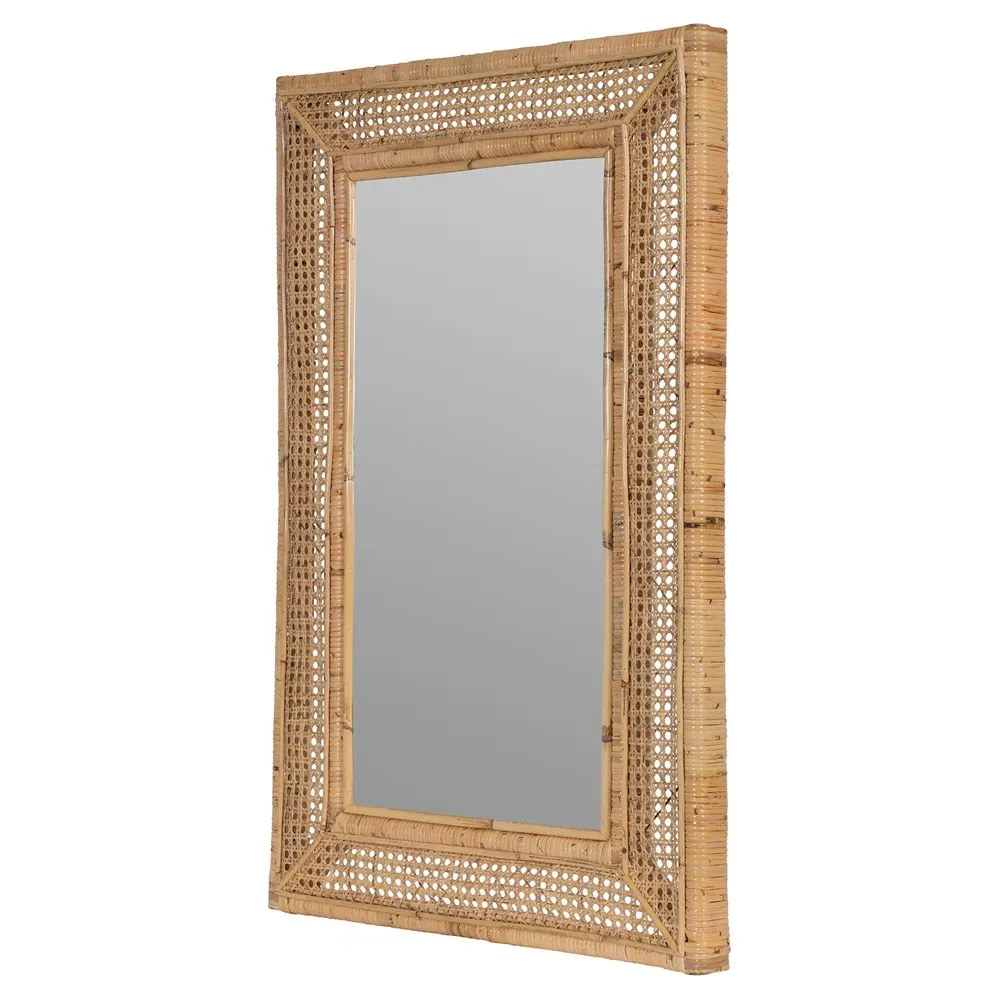 Maya Beveled Frame Wall Mirror - Brown, Rattan