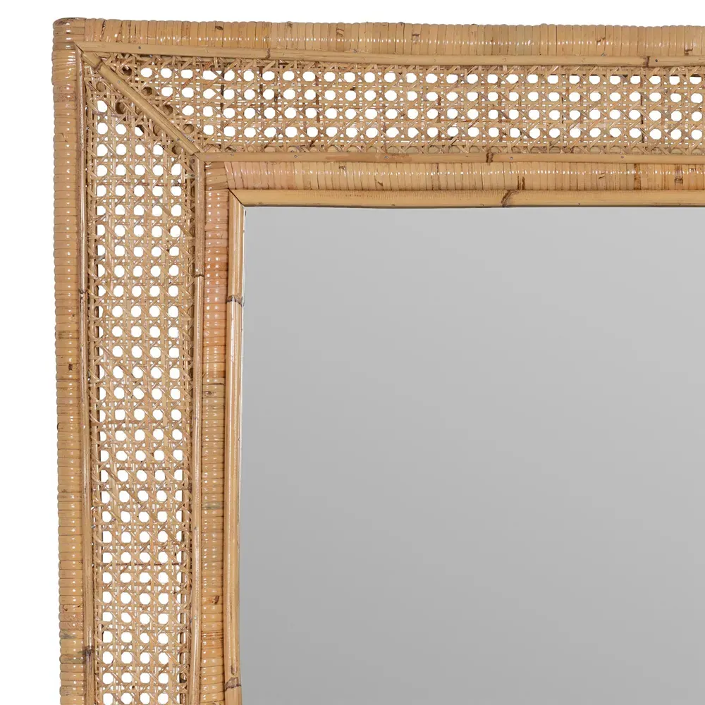Maya Beveled Frame Wall Mirror - Brown, Rattan