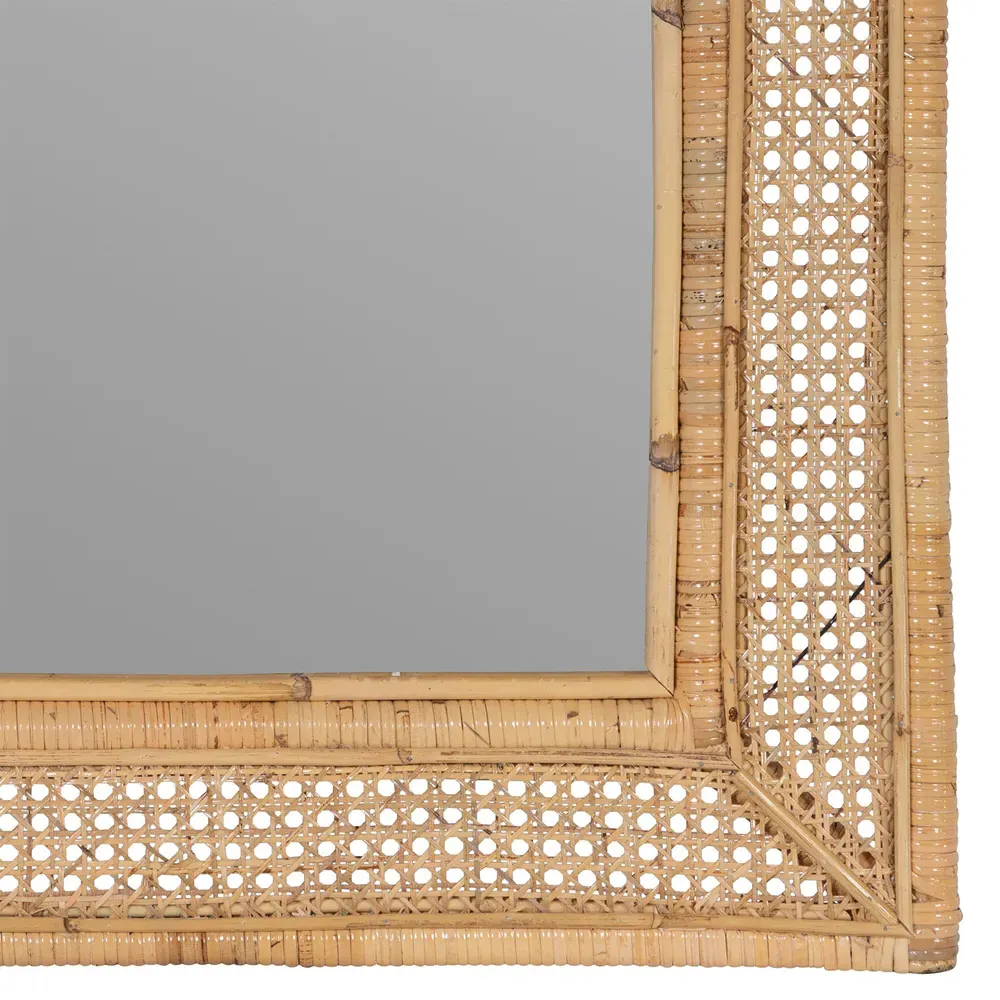 Maya Beveled Frame Wall Mirror - Brown, Rattan