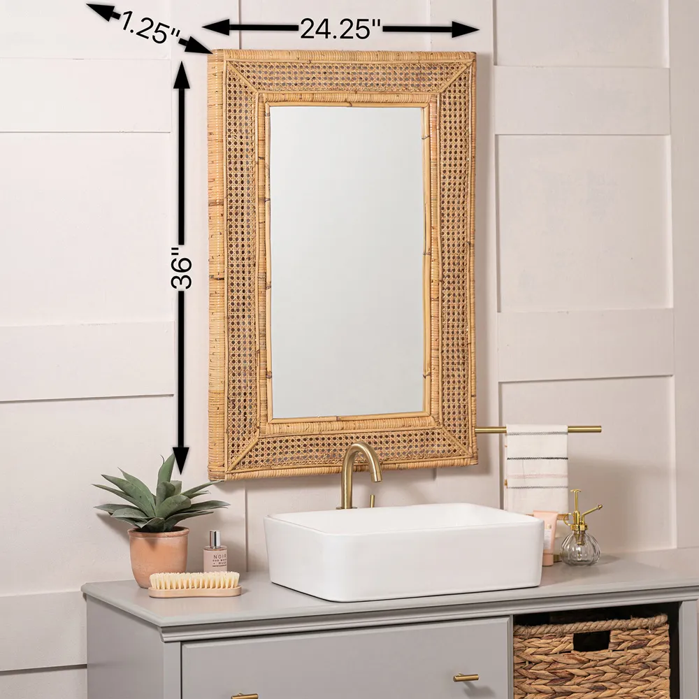 Maya Beveled Frame Wall Mirror - Brown, Rattan