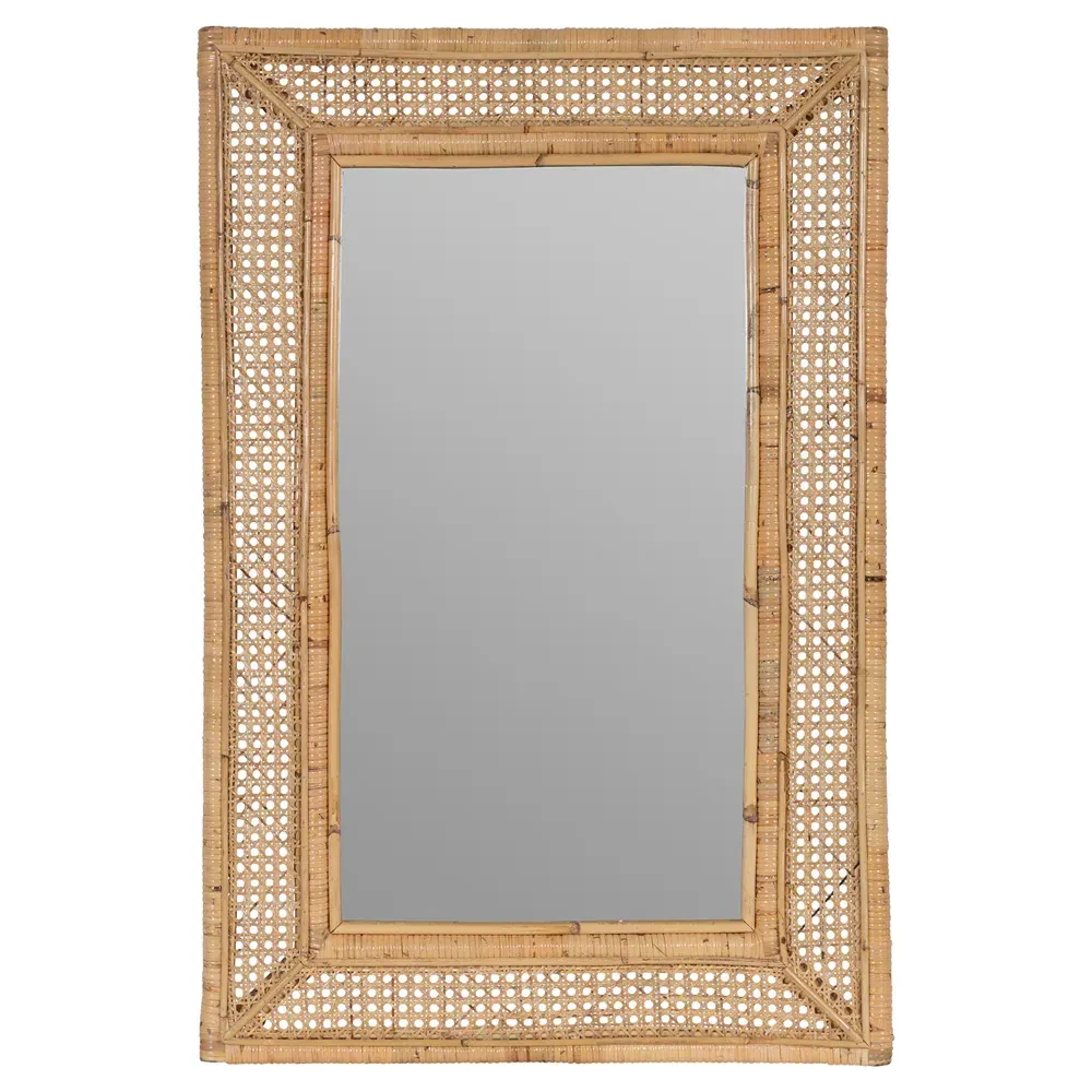 Maya Beveled Frame Wall Mirror - Brown, Rattan image