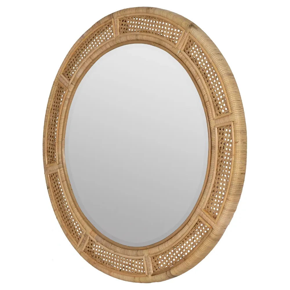 Maya Coastal Round Wall Mirror - Natural, Rattan