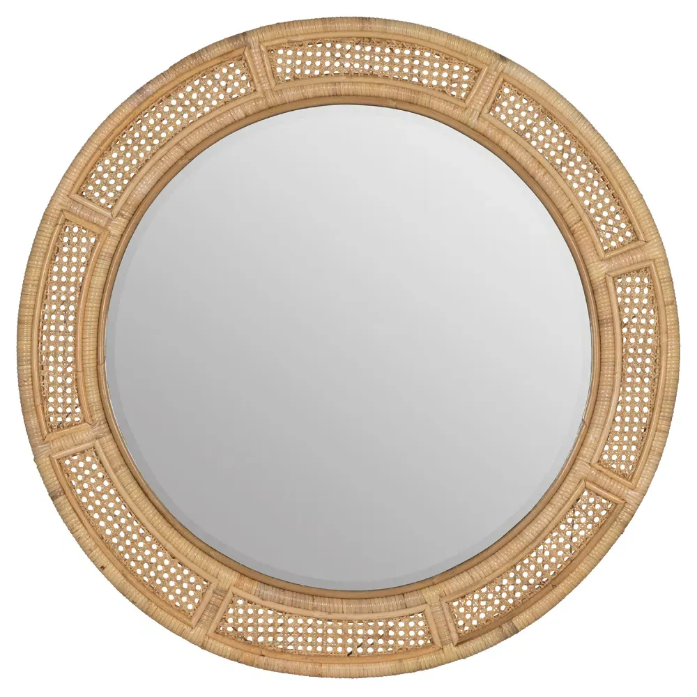 Maya Coastal Round Wall Mirror - Natural, Rattan image