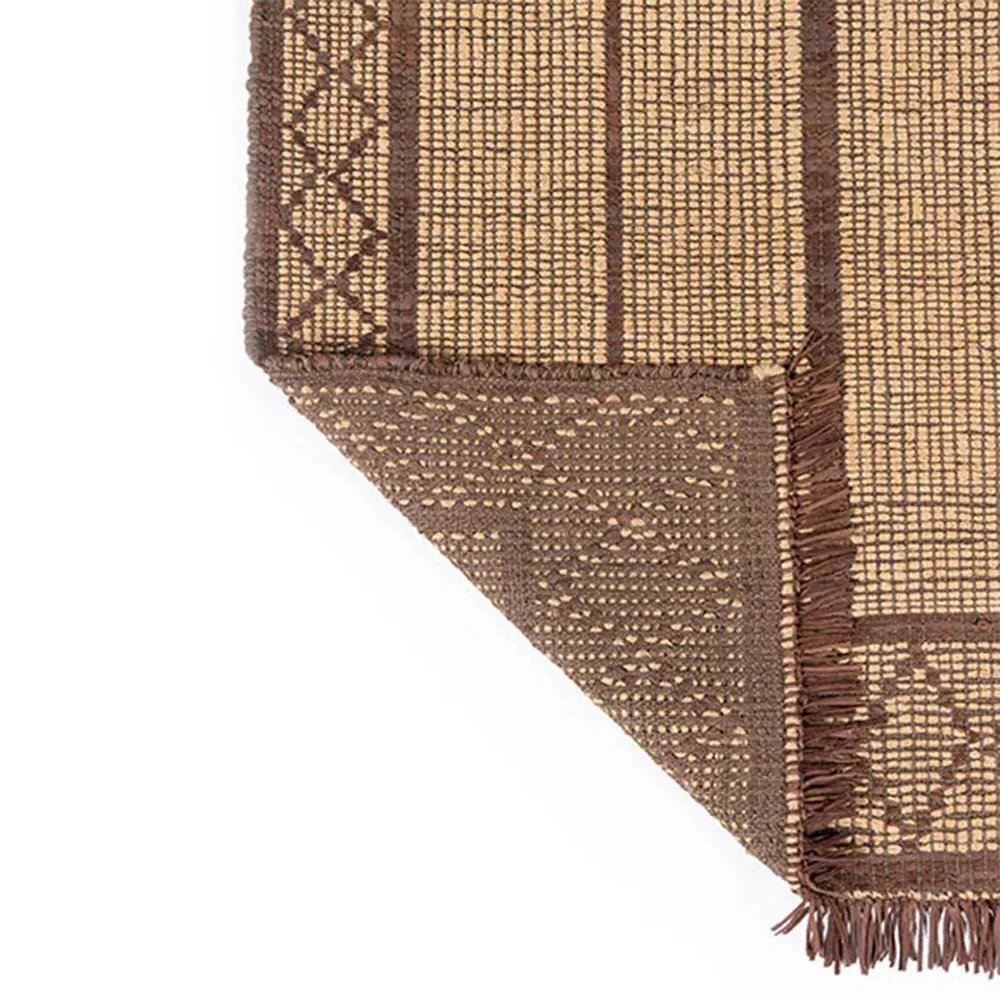 Maya Geometric Rug with Fringe - Brown, Jute