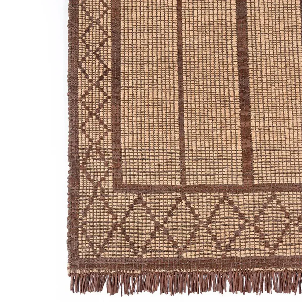 Maya Geometric Rug with Fringe - Brown, Jute