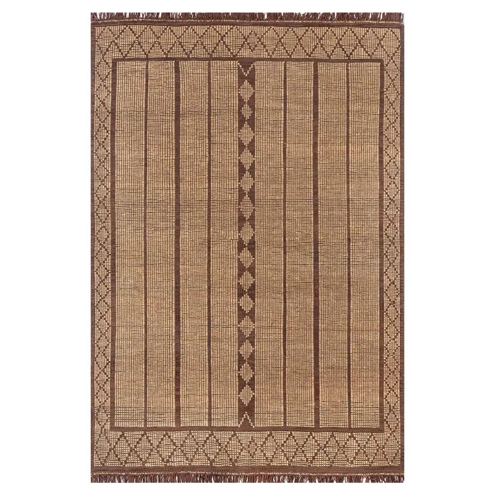 Maya Geometric Rug with Fringe - Brown, Jute