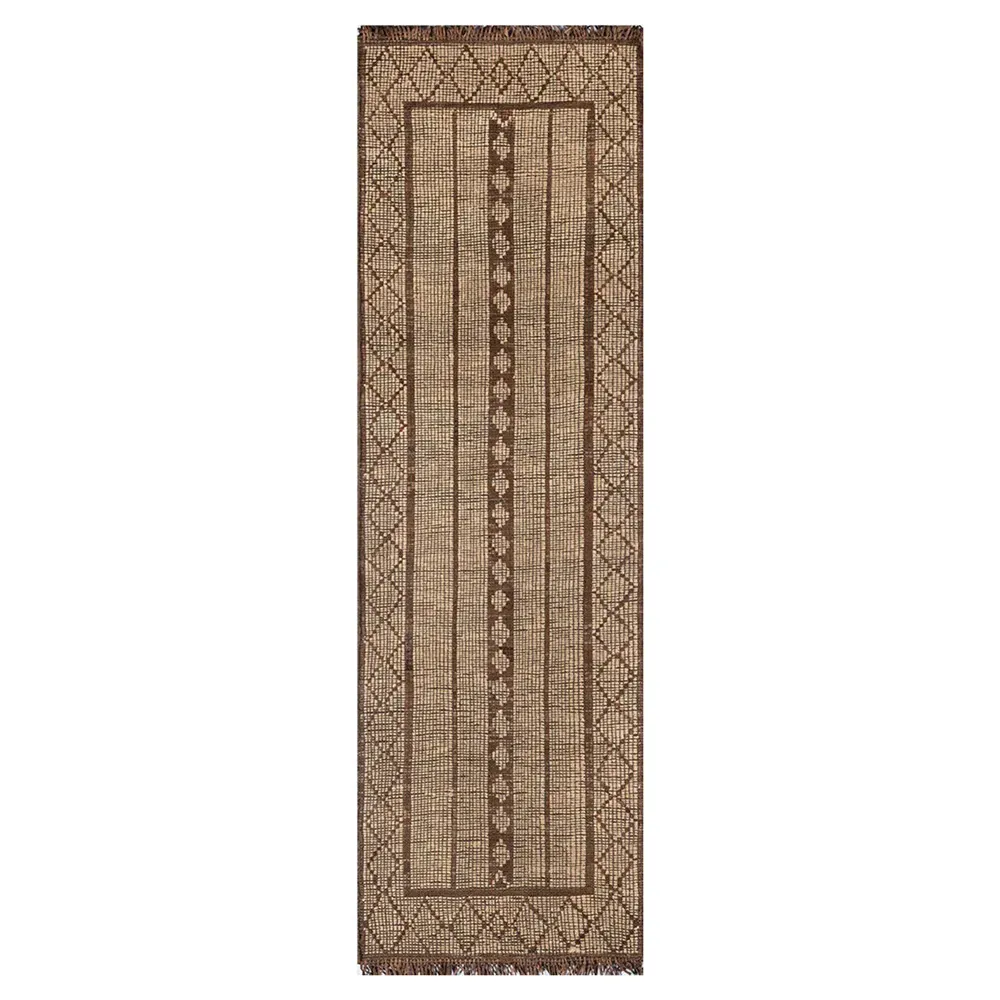 Maya Geometric Rug with Fringe - Brown, Jute image