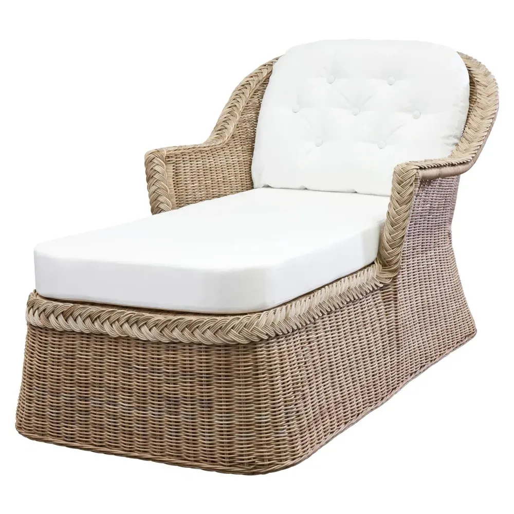 Maya Handwoven Rattan Chaise Lounge - White, Rattan