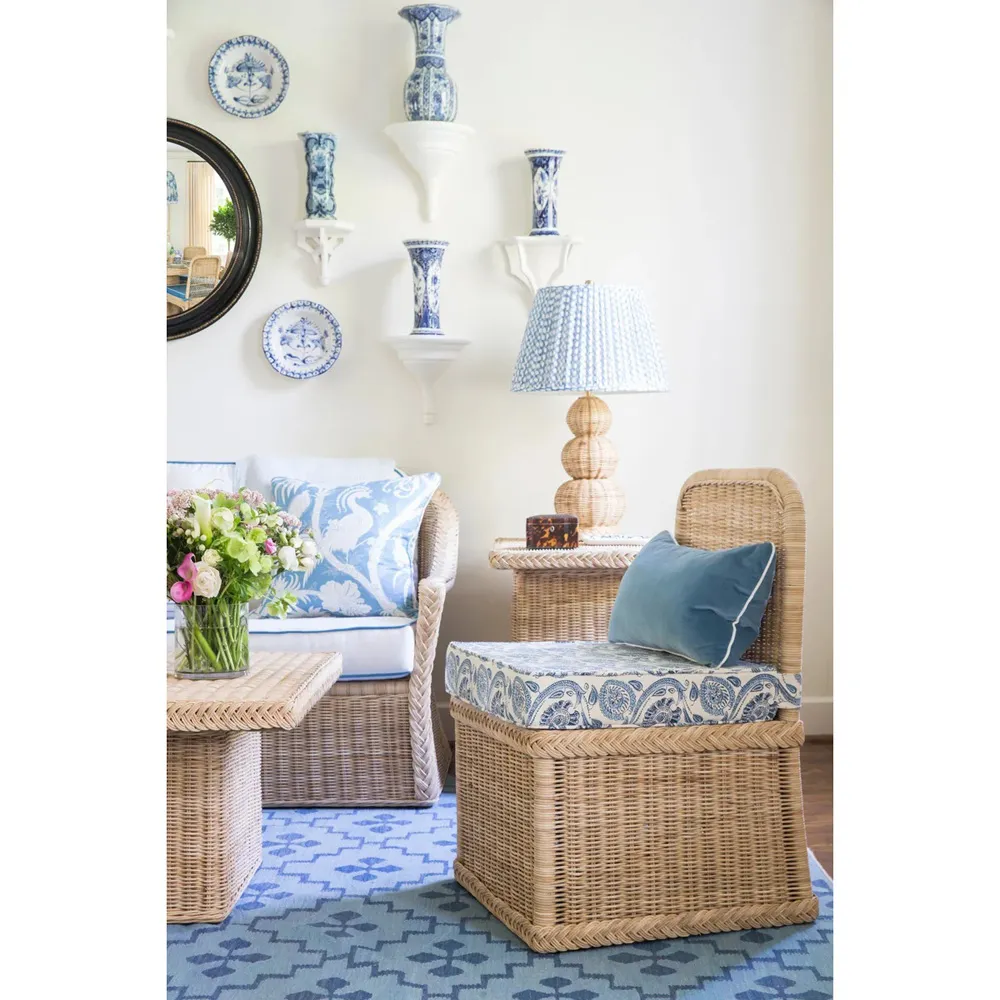 Maya Handwoven Rattan Slipper Chair - White, Rattan