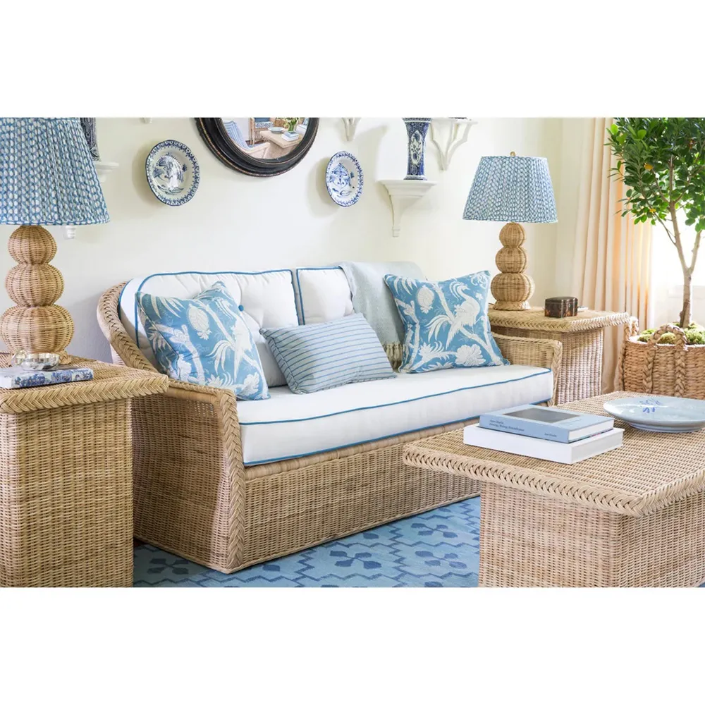 Maya Rattan Tufted Sofa - White, Rattan