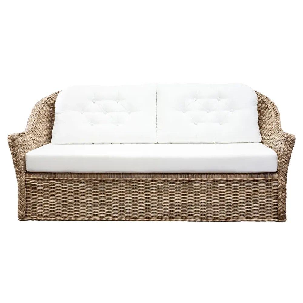 Maya Rattan Tufted Sofa - White, Rattan