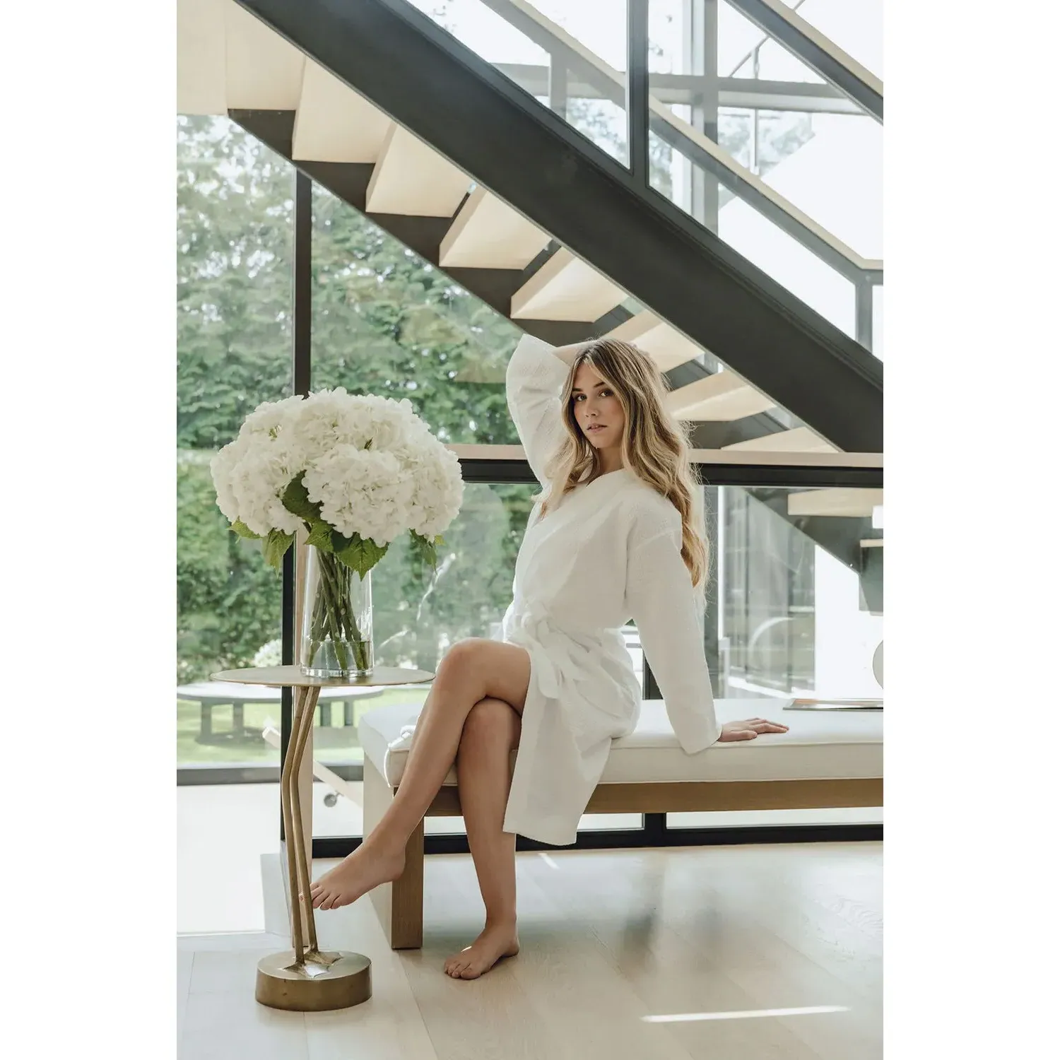 Maybelle Hydrangea Glass Vase Faux Floral Arrangement - White