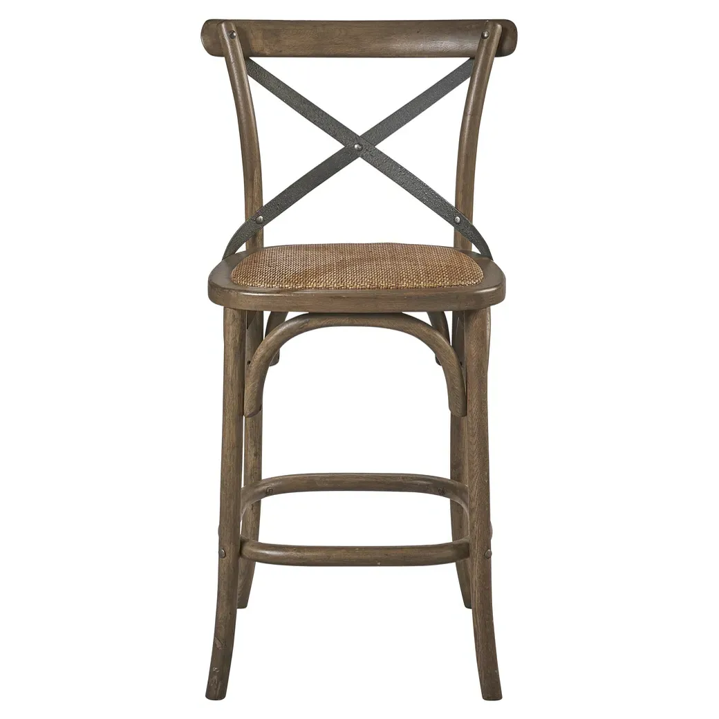 Maze Cross Back Counter Stool - Brown, Oak Wood image