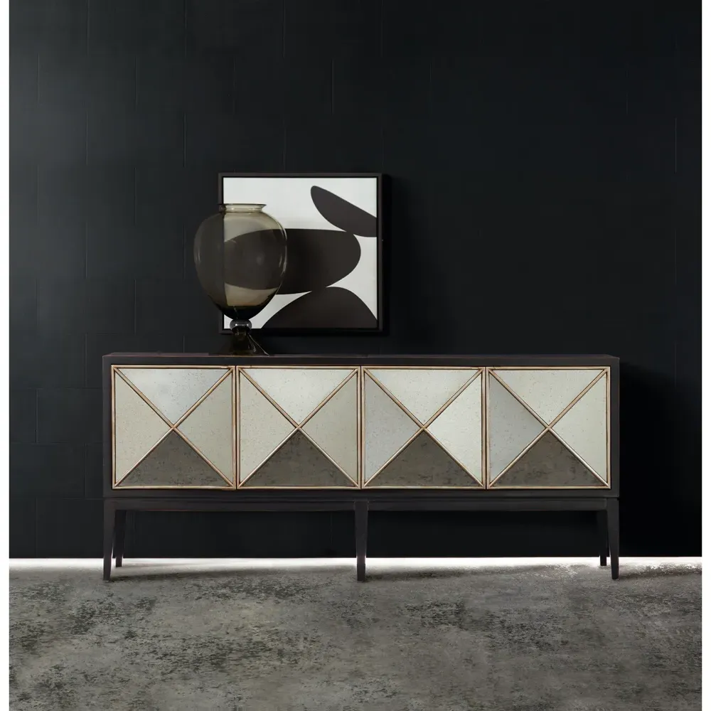 Melanie Cabinet with Glass Shelves - Black, Birch