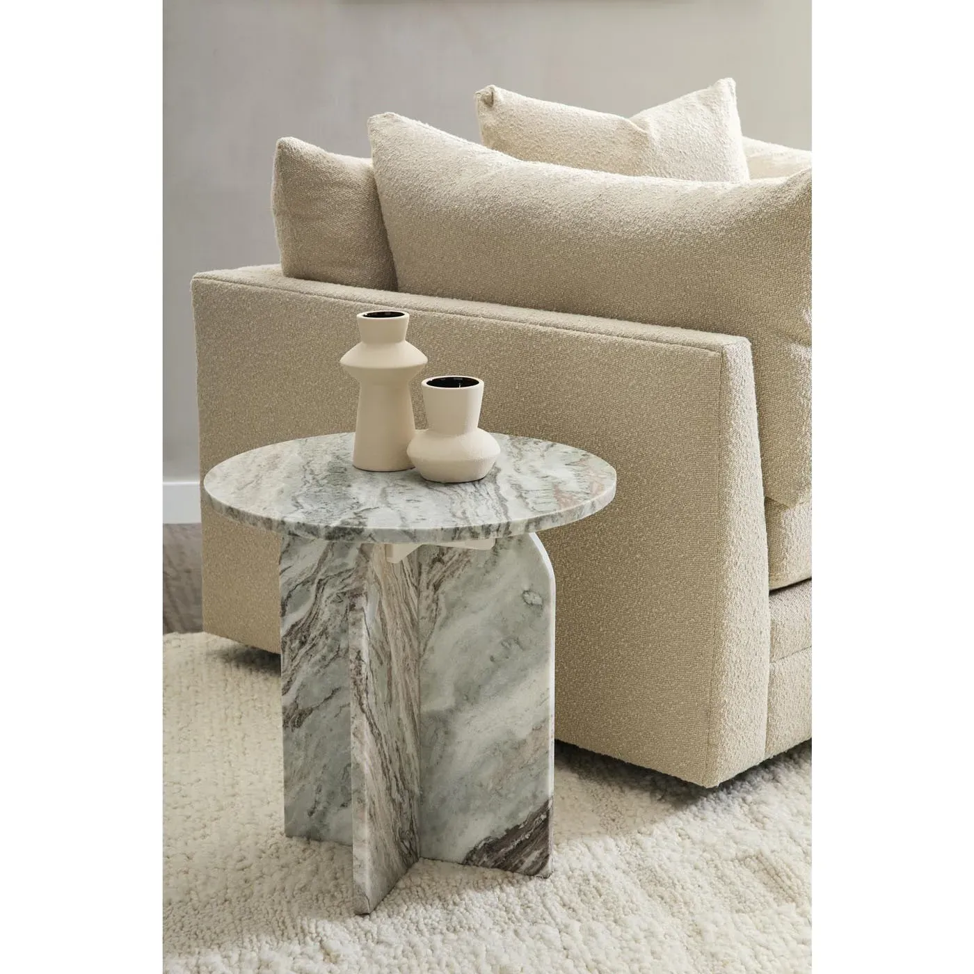 Melanie Round Accent Table - Grey, Marble