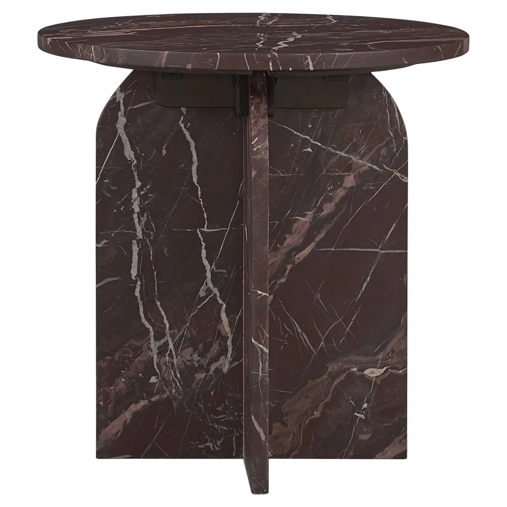 Melanie Round Accent Table - Merlot Red, Marble