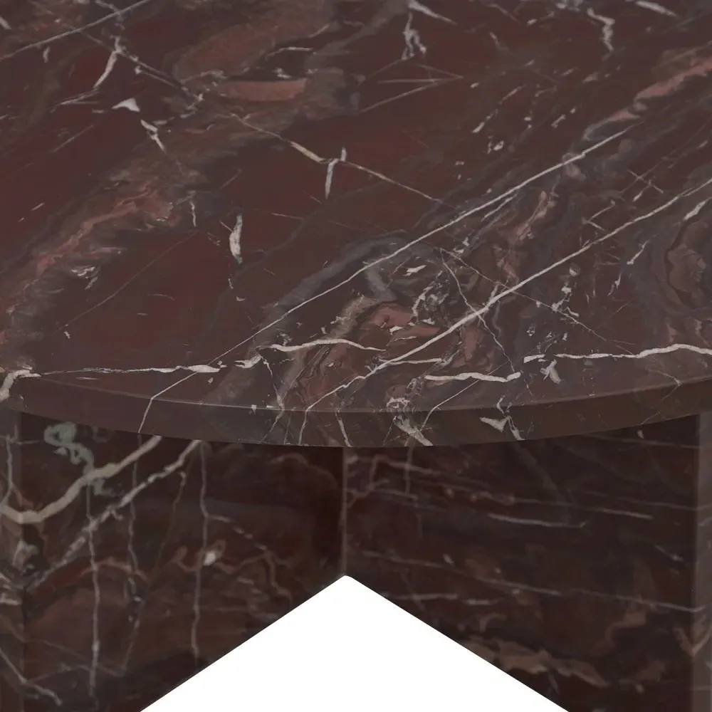 Melanie Round Coffee Table - Merlot Red, Marble