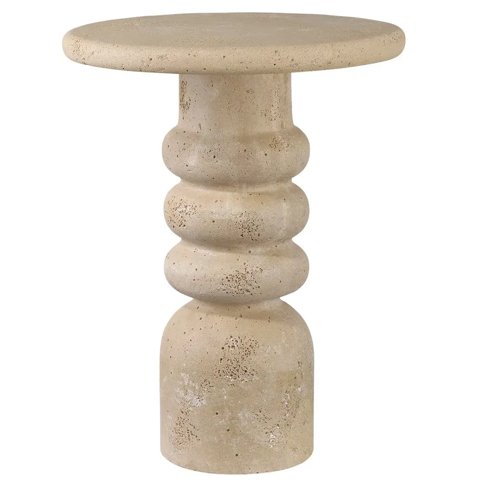 Melanie Round Pedestal Accent Table - Beige, Concrete