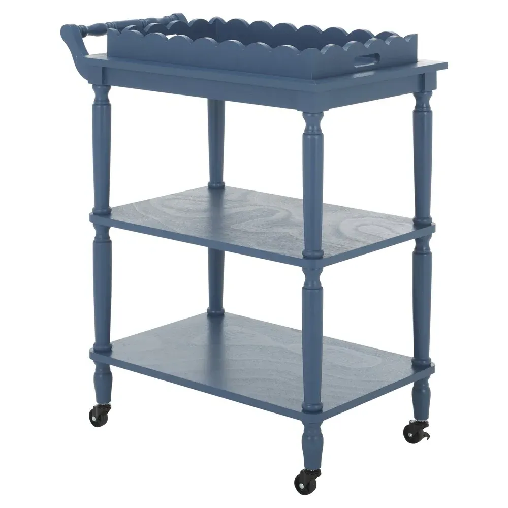 Melanie Scalloped Bar Cart - Blue, Pine Wood