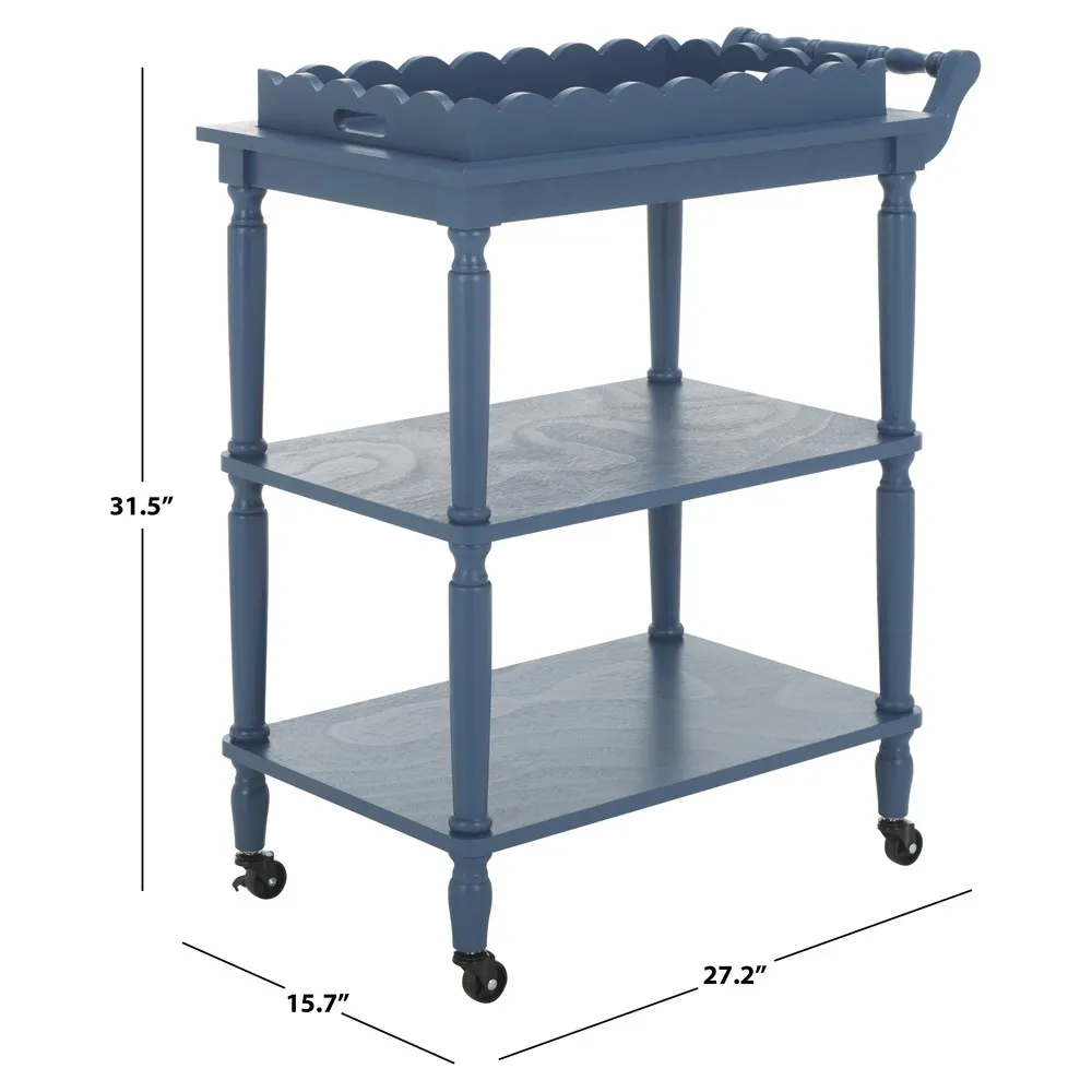 Melanie Scalloped Bar Cart - Blue, Pine Wood