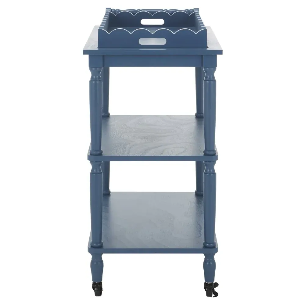 Melanie Scalloped Bar Cart - Blue, Pine Wood