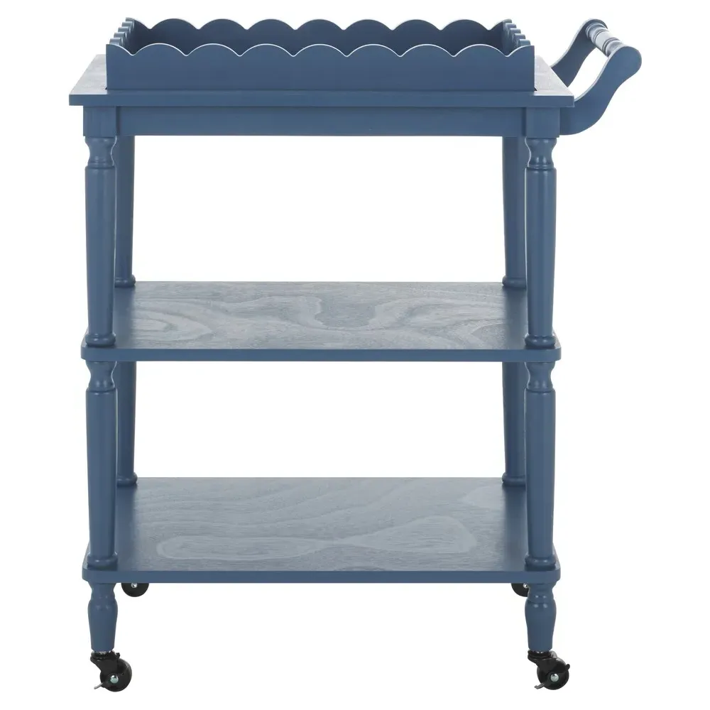 Melanie Scalloped Bar Cart - Blue, Pine Wood