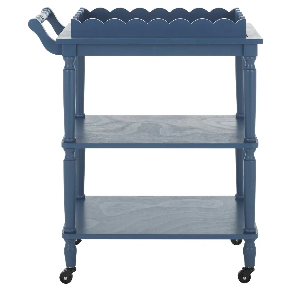 Melanie Scalloped Bar Cart - Blue, Pine Wood image