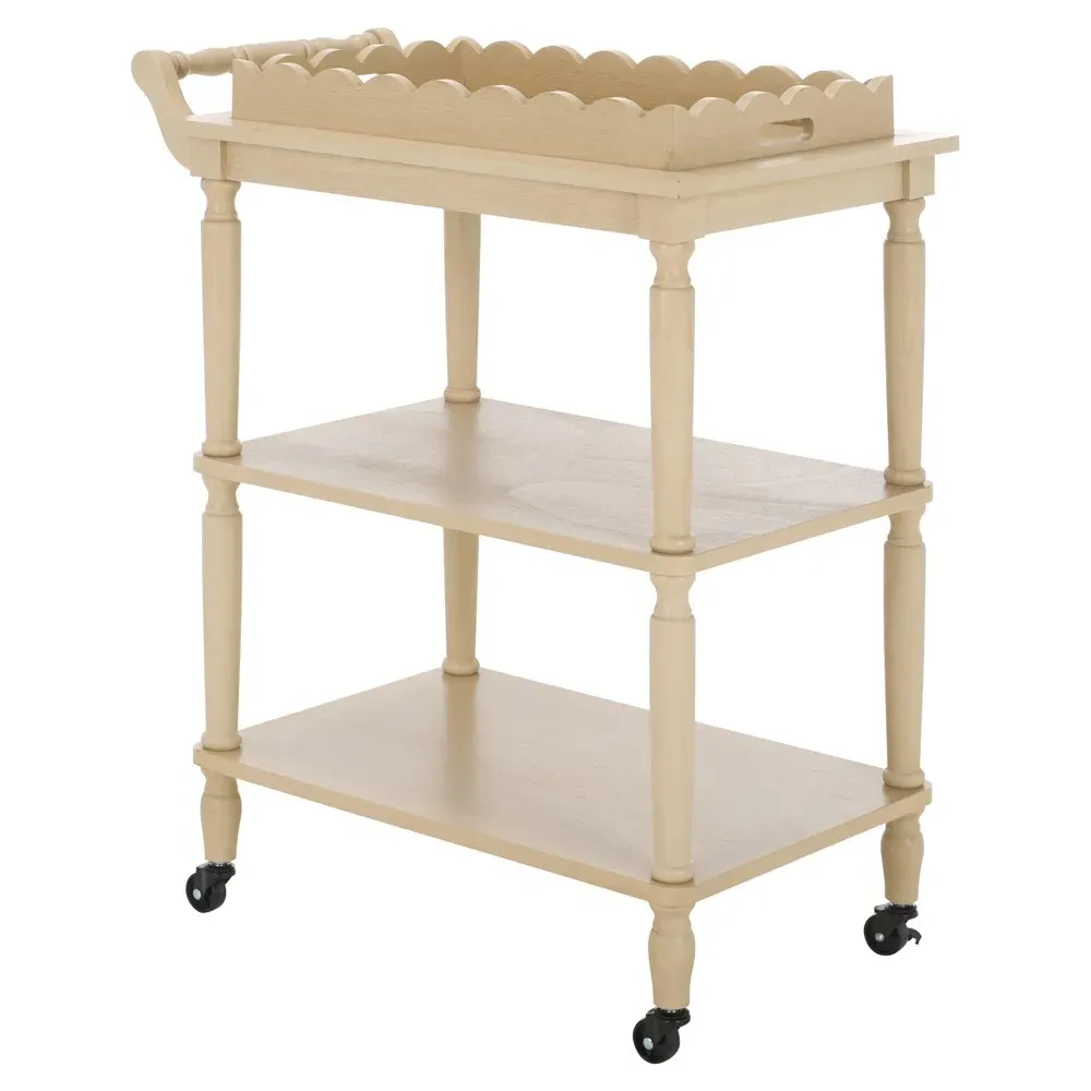 Melanie Scalloped Bar Cart - Natural, Pine Wood