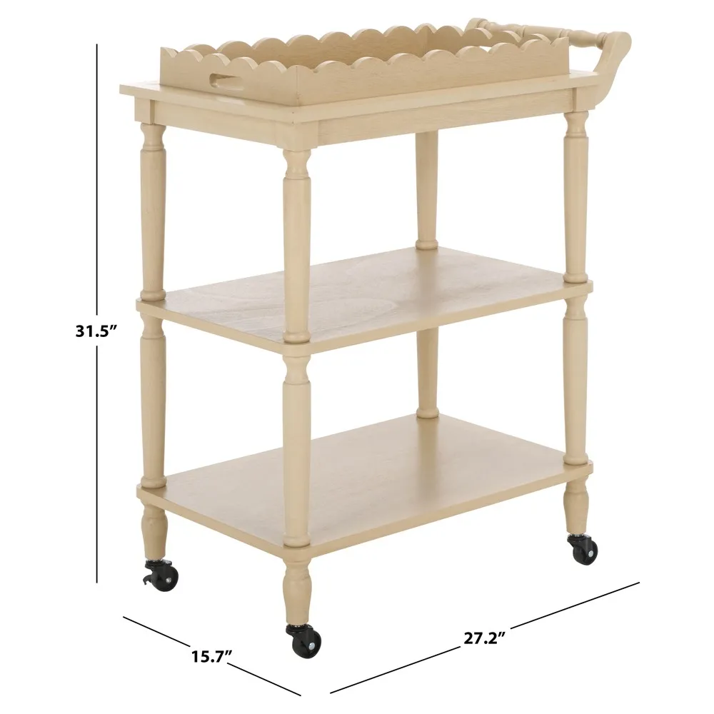 Melanie Scalloped Bar Cart - Natural, Pine Wood