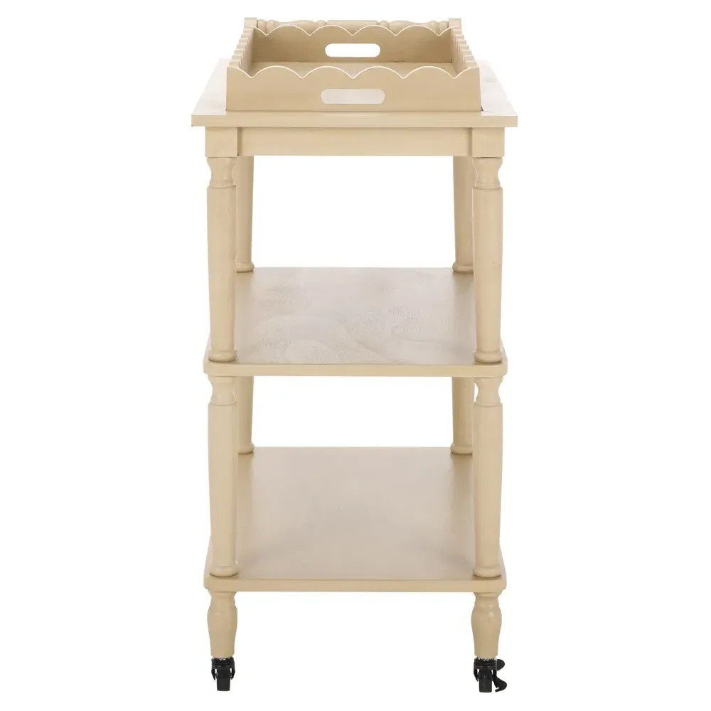 Melanie Scalloped Bar Cart - Natural, Pine Wood