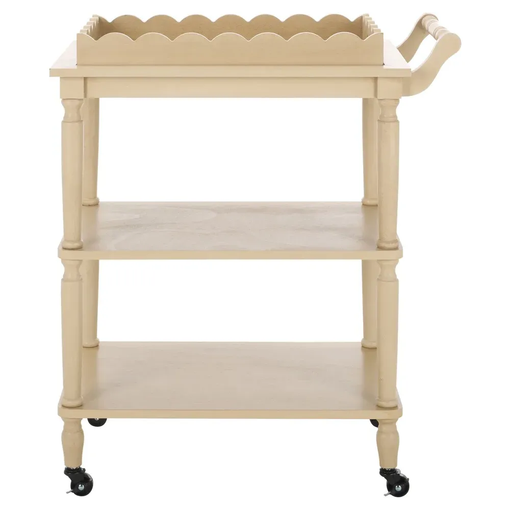 Melanie Scalloped Bar Cart - Natural, Pine Wood