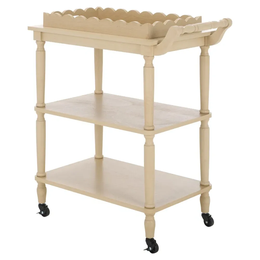 Melanie Scalloped Bar Cart - Natural, Pine Wood