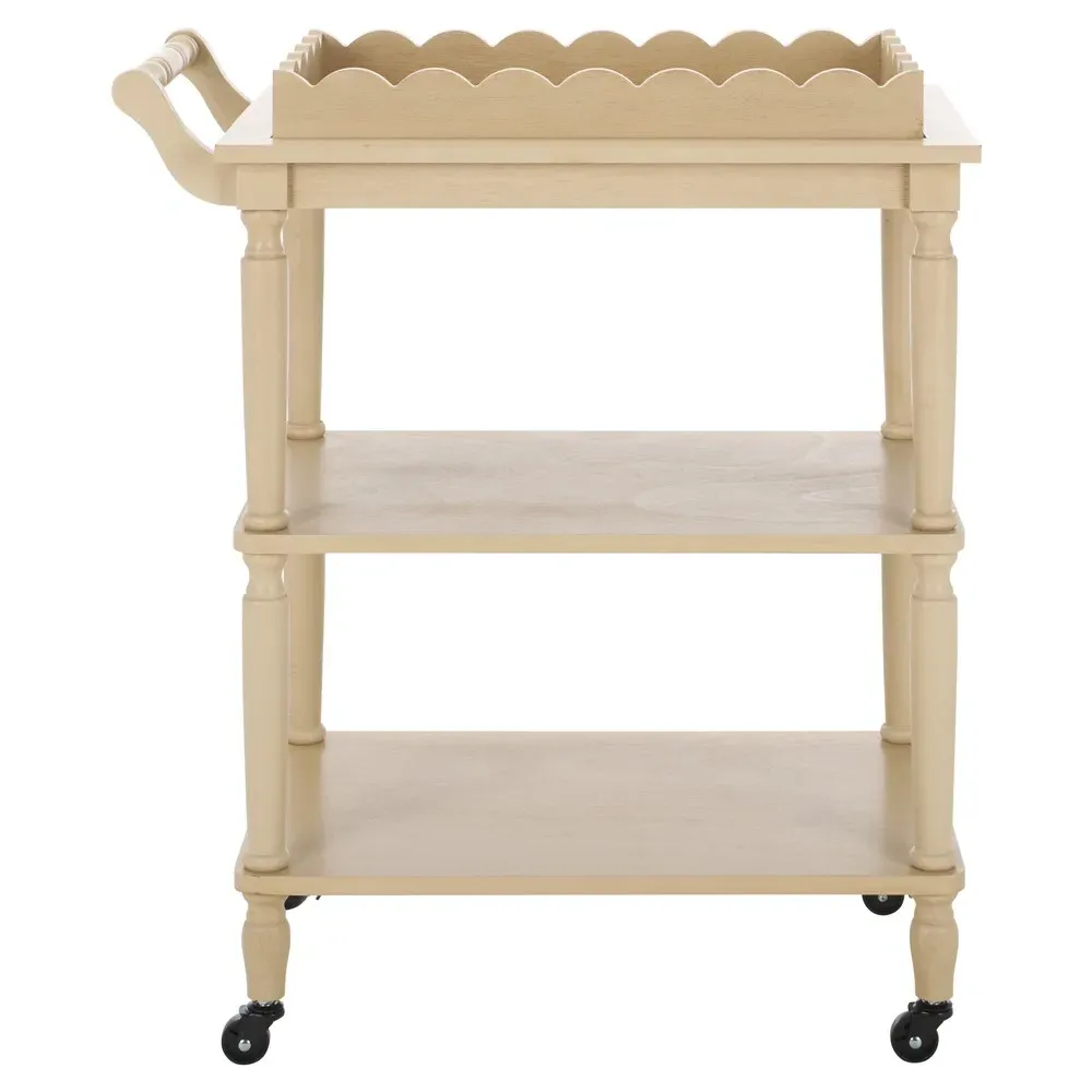 Melanie Scalloped Bar Cart - Natural, Pine Wood