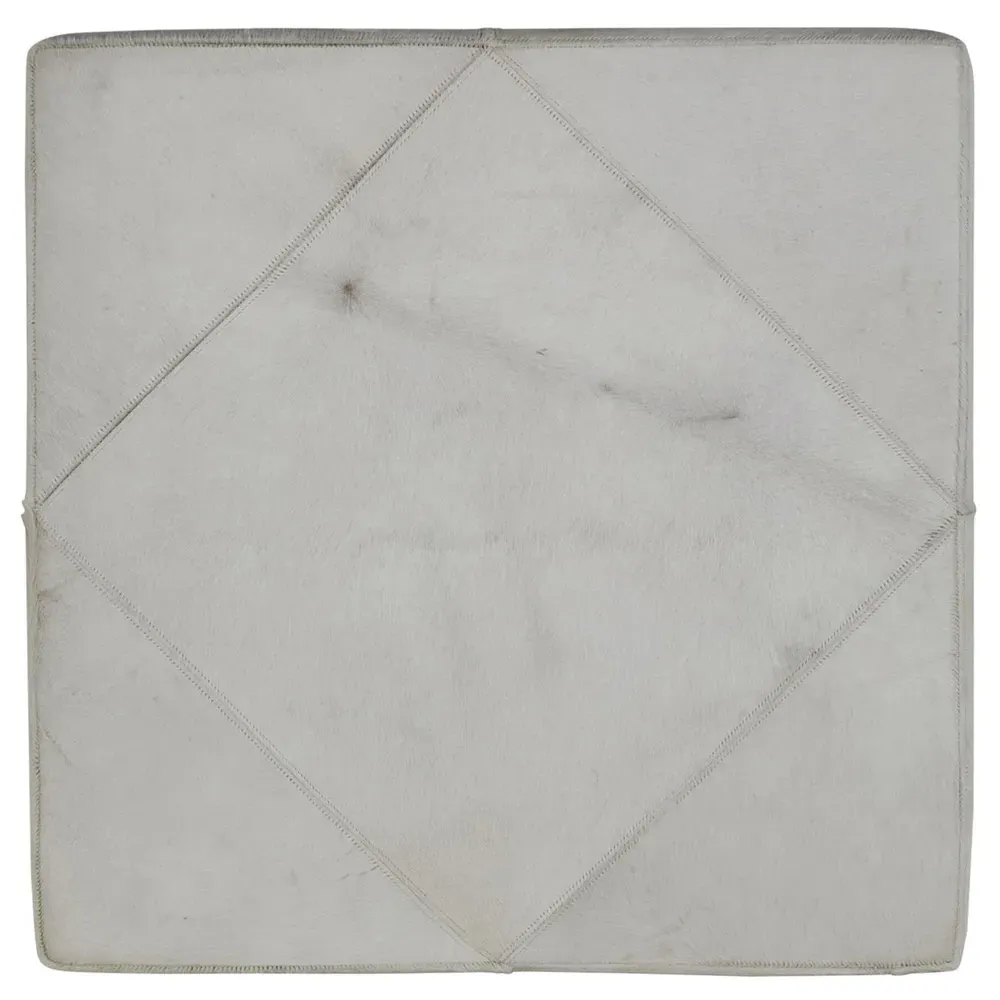 Melanie Square Ottoman - White, Hair On Hide