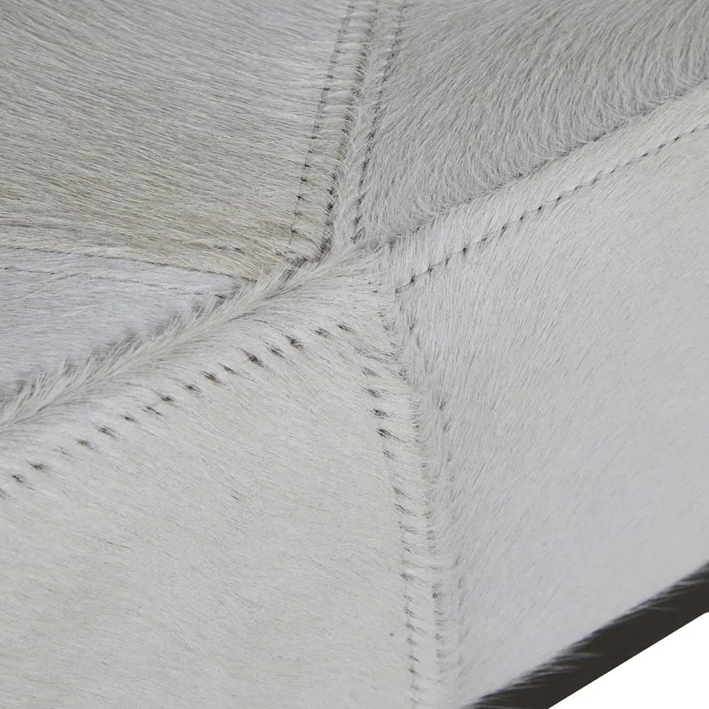 Melanie Square Ottoman - White, Hair On Hide