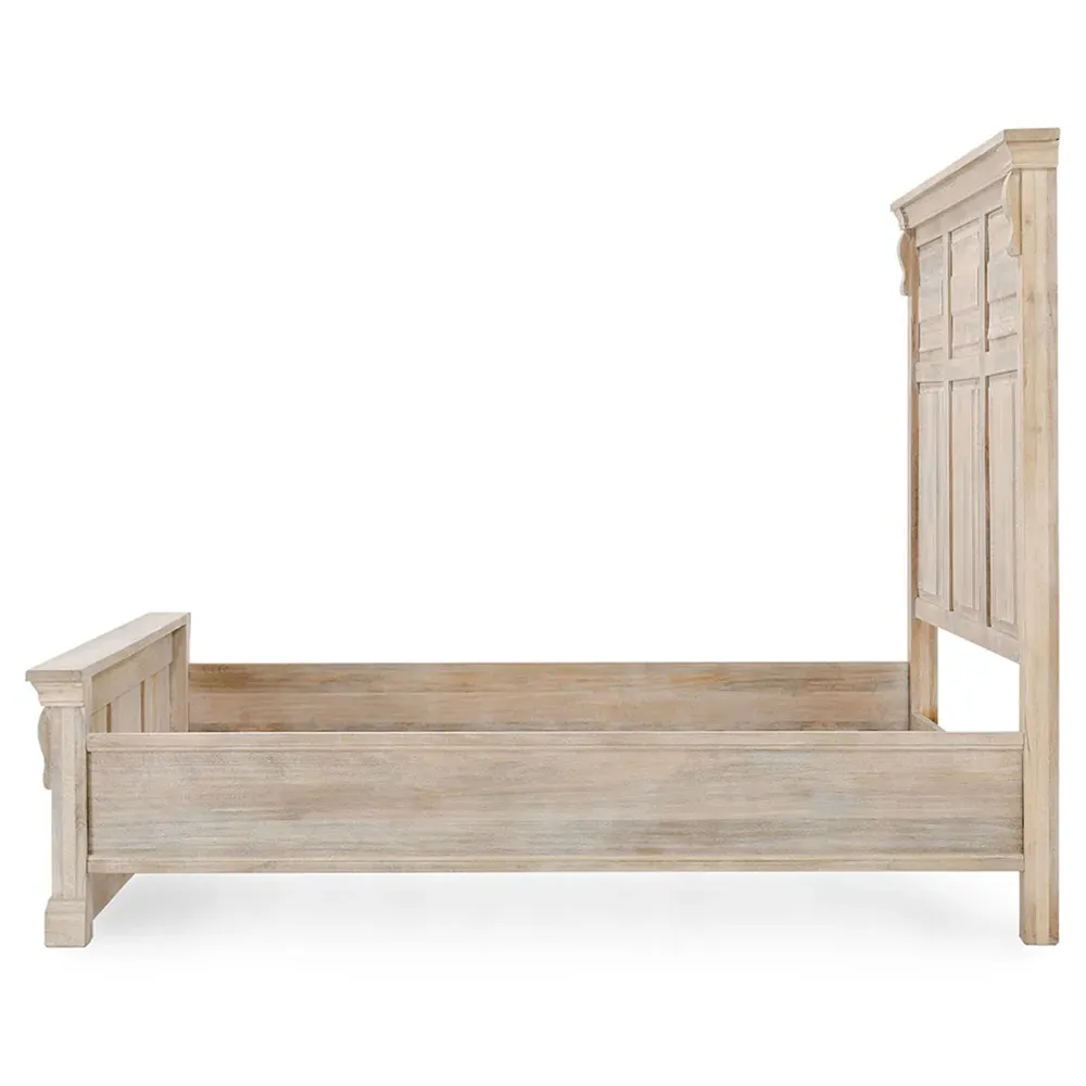 Melany King Size Bed Frame - White Wash, Mango Wood